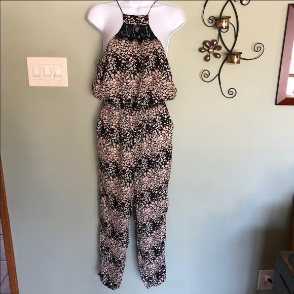 Lucca Couture Black Meadow Jumpsuit Ditzy Floral Print Lined Size S Pant Romper - Picture 4 of 10
